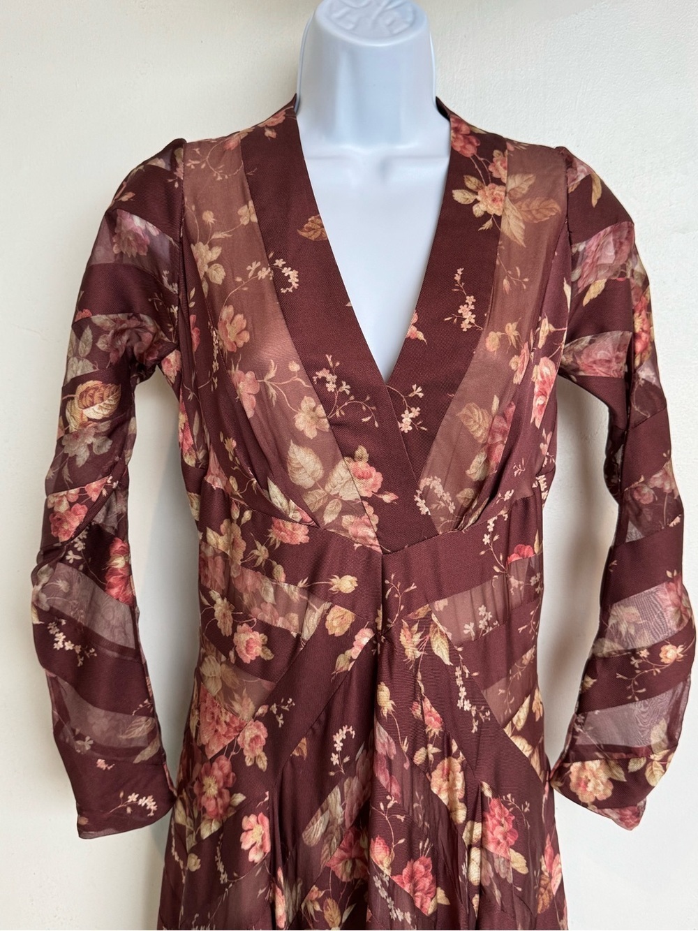 Zimmermann X Barneys New York, Burgundy Floral Long-Sleeve V-Neck Maxi Dress - Picture 10 of 15